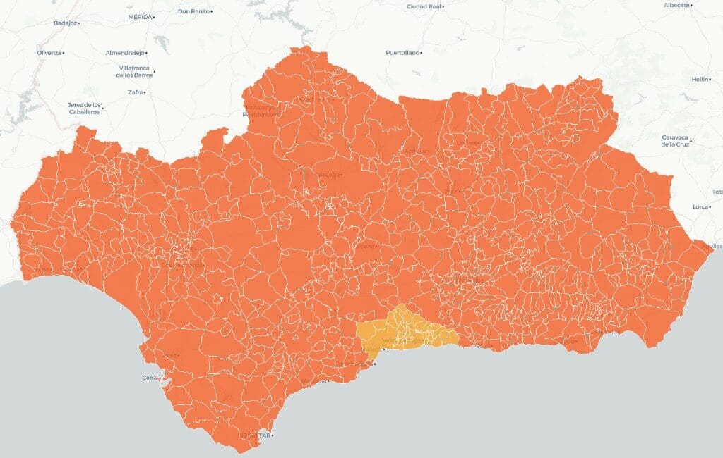 Heel Andalusië op 34 gemeenten in de provincie Málaga na in alarmniveau 4