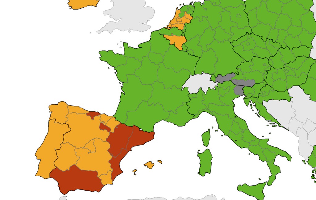 Nieuwe Corona Kaart Europees Centrum Voor Ziektepreventie Met Meer Rode En Geen Groene Gebieden In Spanje