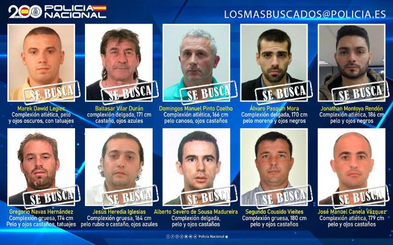 Overzicht van de 10 meest gezochte criminelen in Spanje