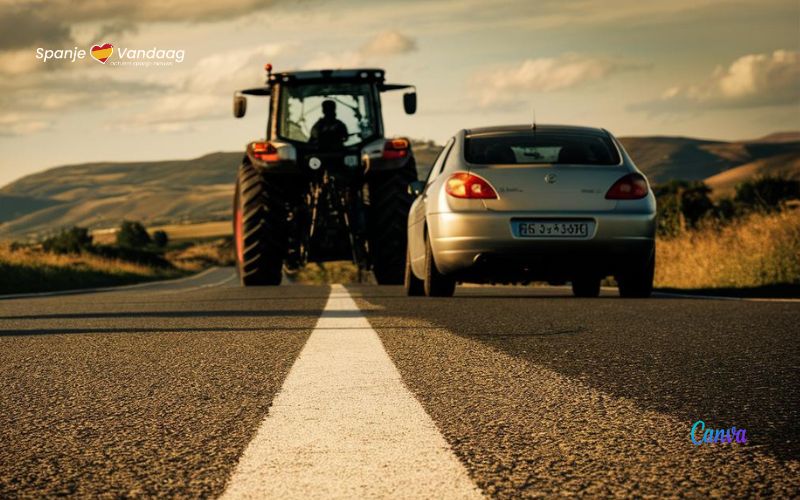 Krijg je een boete voor het inhalen van een tractor op een weg met doorgetrokken streep in Spanje?