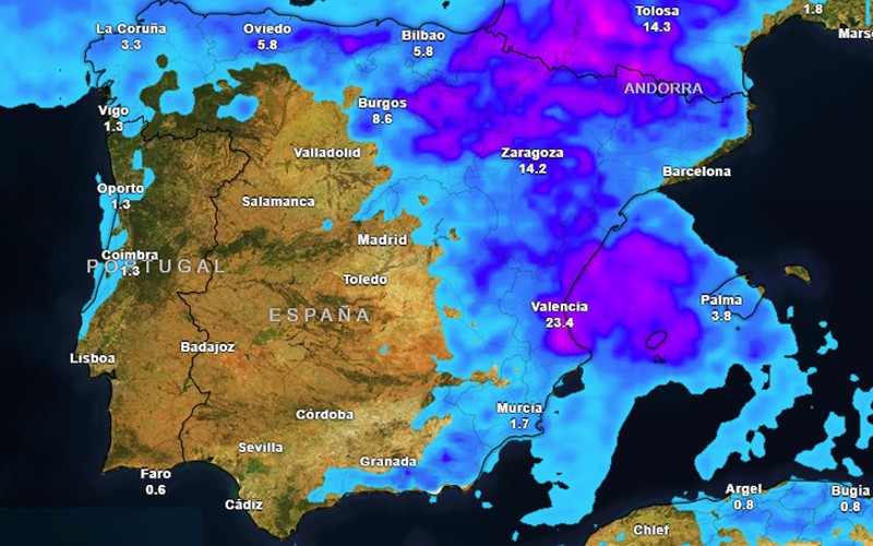 Delen van Spanje krijgen de komende dagen veel regen, hagel- en onweersbuien