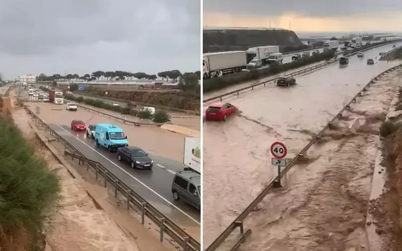 Zware regenval na een DANA in Almería zorgt voor ondergelopen wegen en chaos