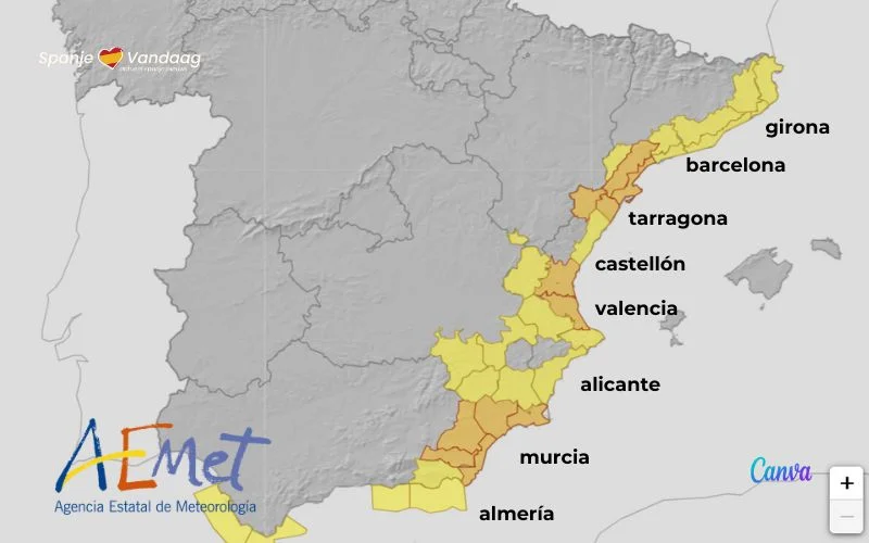 DANA zorgt opnieuw voor oranje weeralarm in Valencia waar veel regen wordt verwacht