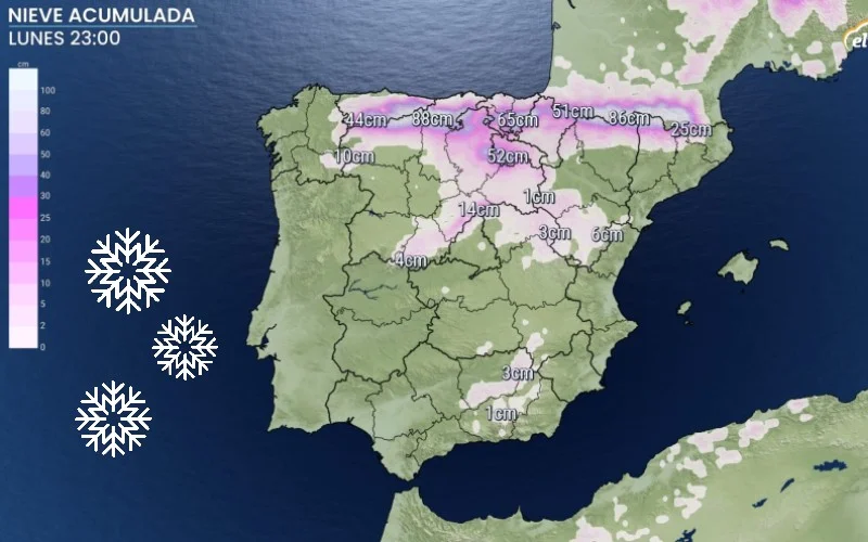 Tot één meter sneeuw verwacht in de volgende gebieden in Spanje