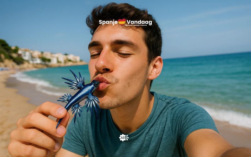 Gevaarlijke TikTok-tend: strandgasten kussen giftige ‘blauwe draak’ in Spanje