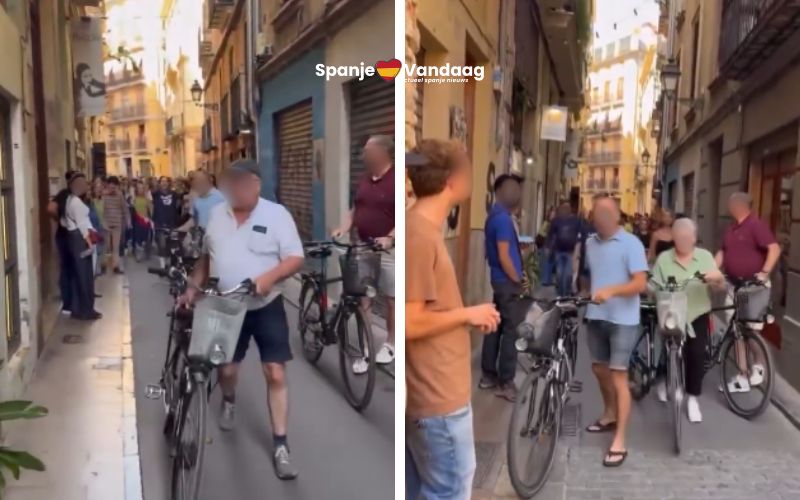 Fietsende Nederlandse toeristen worden straat in Valencia uitgepest