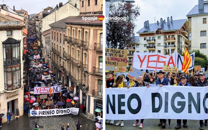 Duizenden demonstreren in Jaca tegen grote projecten in de Pyreneeën