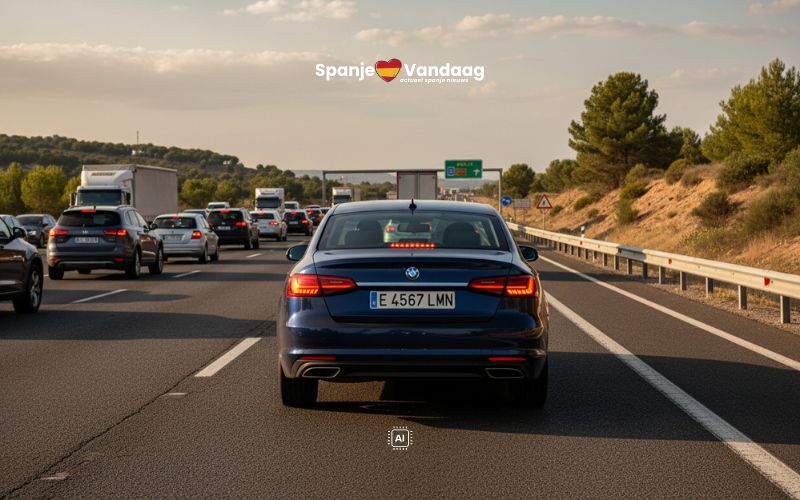 Dit zegt de Spaanse wet echt over alarmlichten bij een file