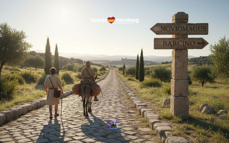 Hoe lang duurde de reis van het Romeinse Nederland en België naar het Romeinse Spanje volgens deze nieuwe kaart?