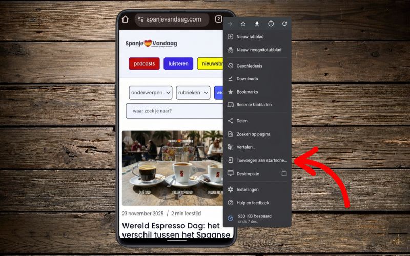 Zo zet je SpanjeVandaag als snelkoppeling op het hoofdscherm van je smartphone