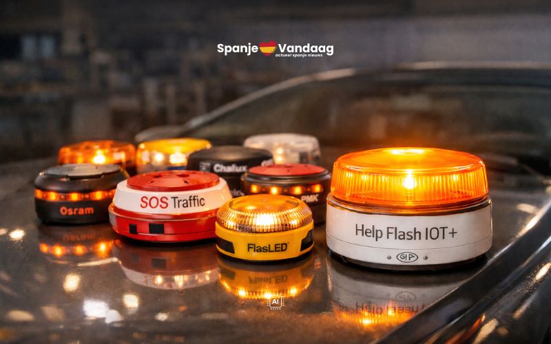 Deze V16 noodlamp geeft het felste licht en is het best zichtbaar op de weg in Spanje
