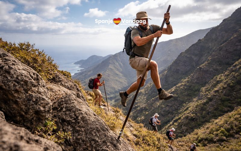 Canarische traditie waarbij jong en oud met een stok steile bergen afdalen