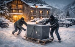 Dieven nemen op een slee een hotelkluis mee in de Pyreneeën