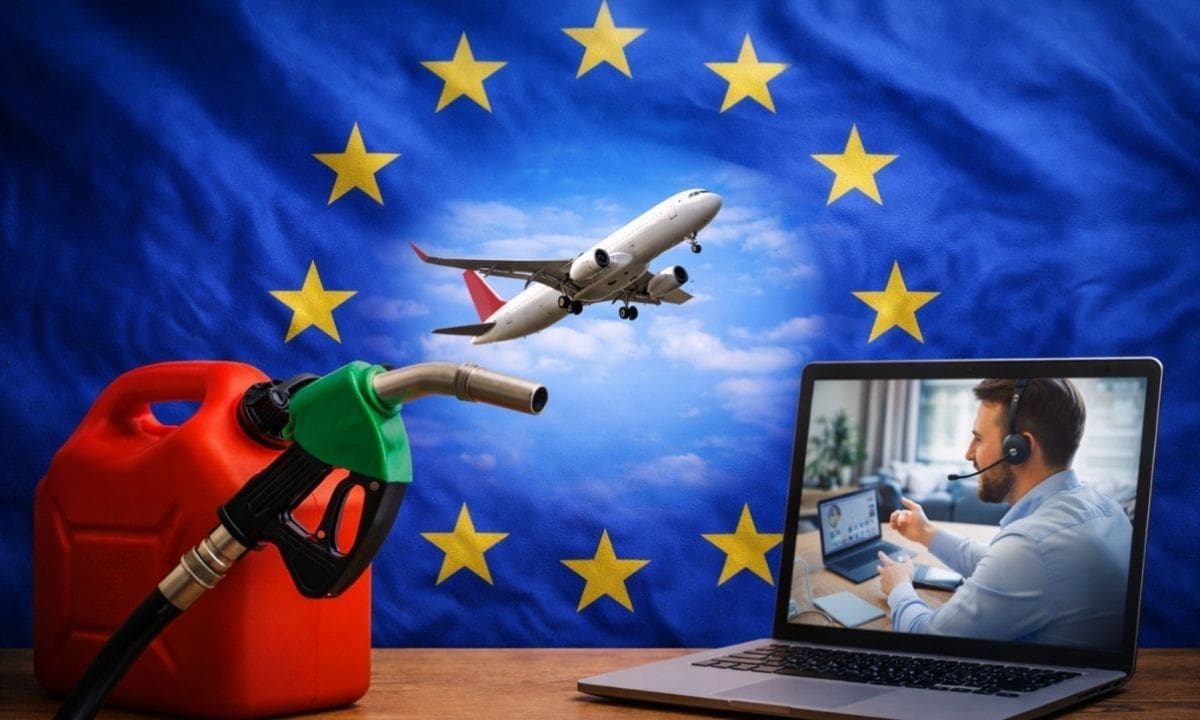 Vliegtuig, brandstof, laptop, Europese vlag