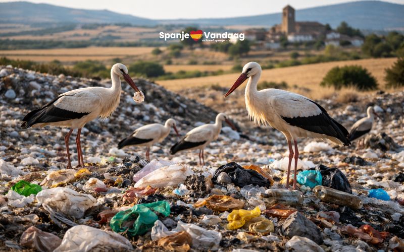 Minder ooievaars in Spanje door sluiting van stortplaatsen