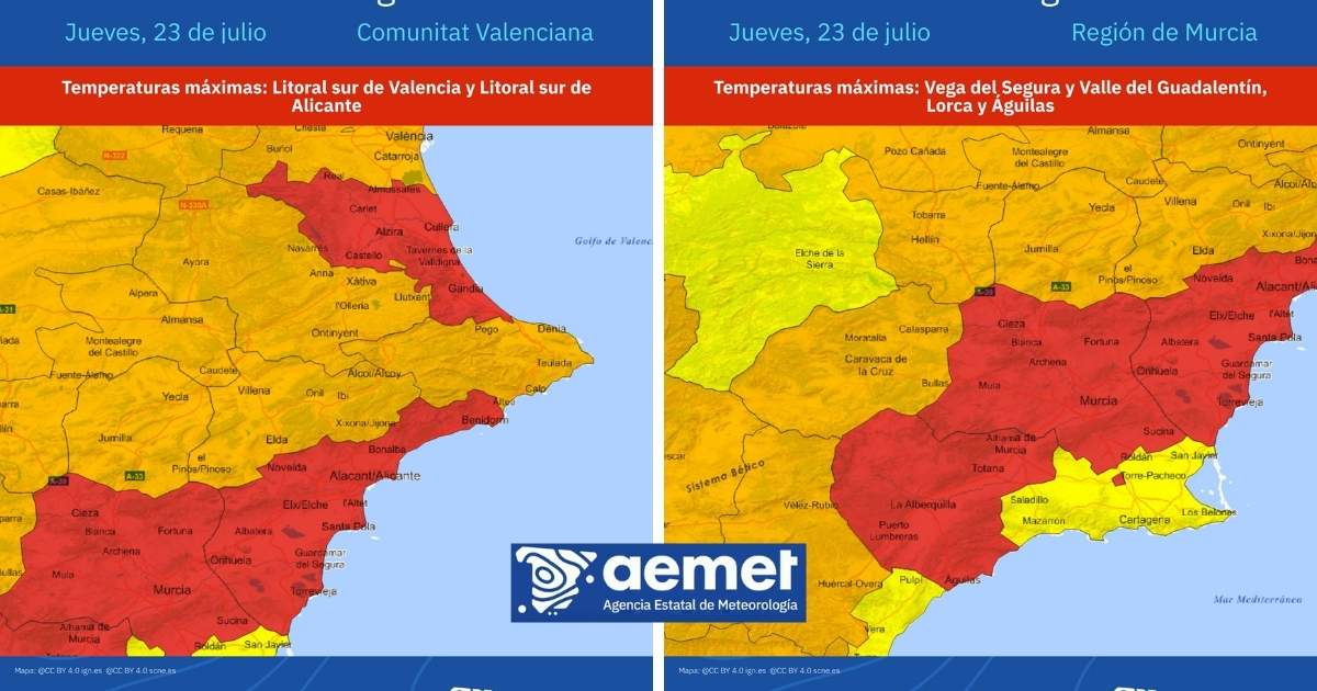 Code rood dreigt donderdag in Valencia en Murcia, hittegolf bereikt hoogtepunt