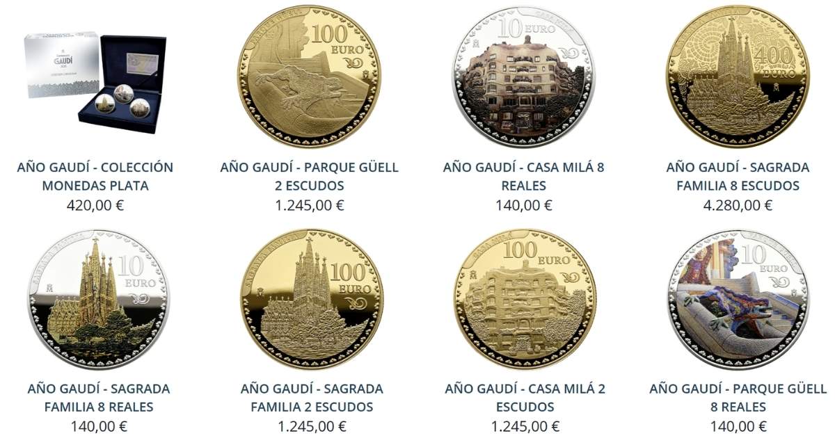 Met deze zeven zilveren en gouden Antoni Gaudí-munten viert Spanje zijn honderdste sterfdag