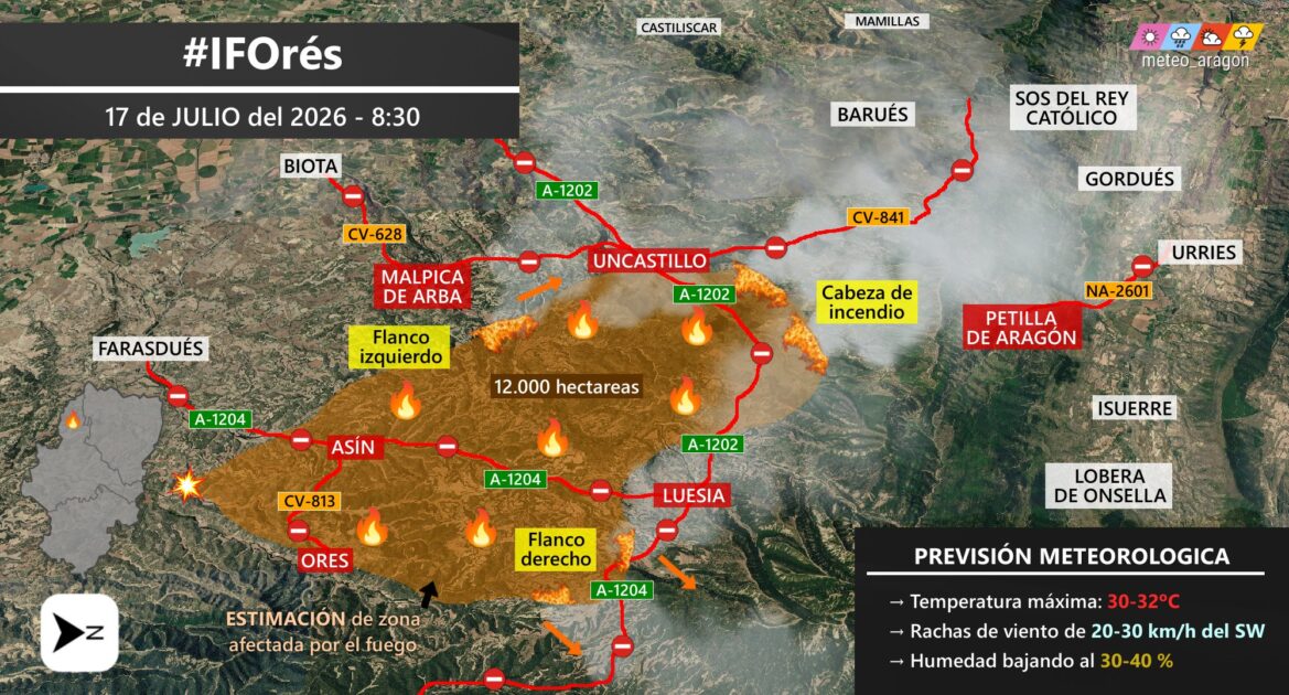 Bosbrand Cinco Villas nabij Zaragoza dwingt zes dorpen tot evacuatie: duizenden hectare natuur verwoest 1