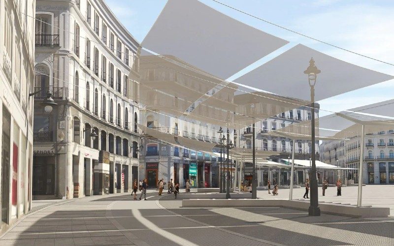 Het Puerta del Sol-plein in Madrid krijgt voor het eerst in haar geschiedenis schaduw